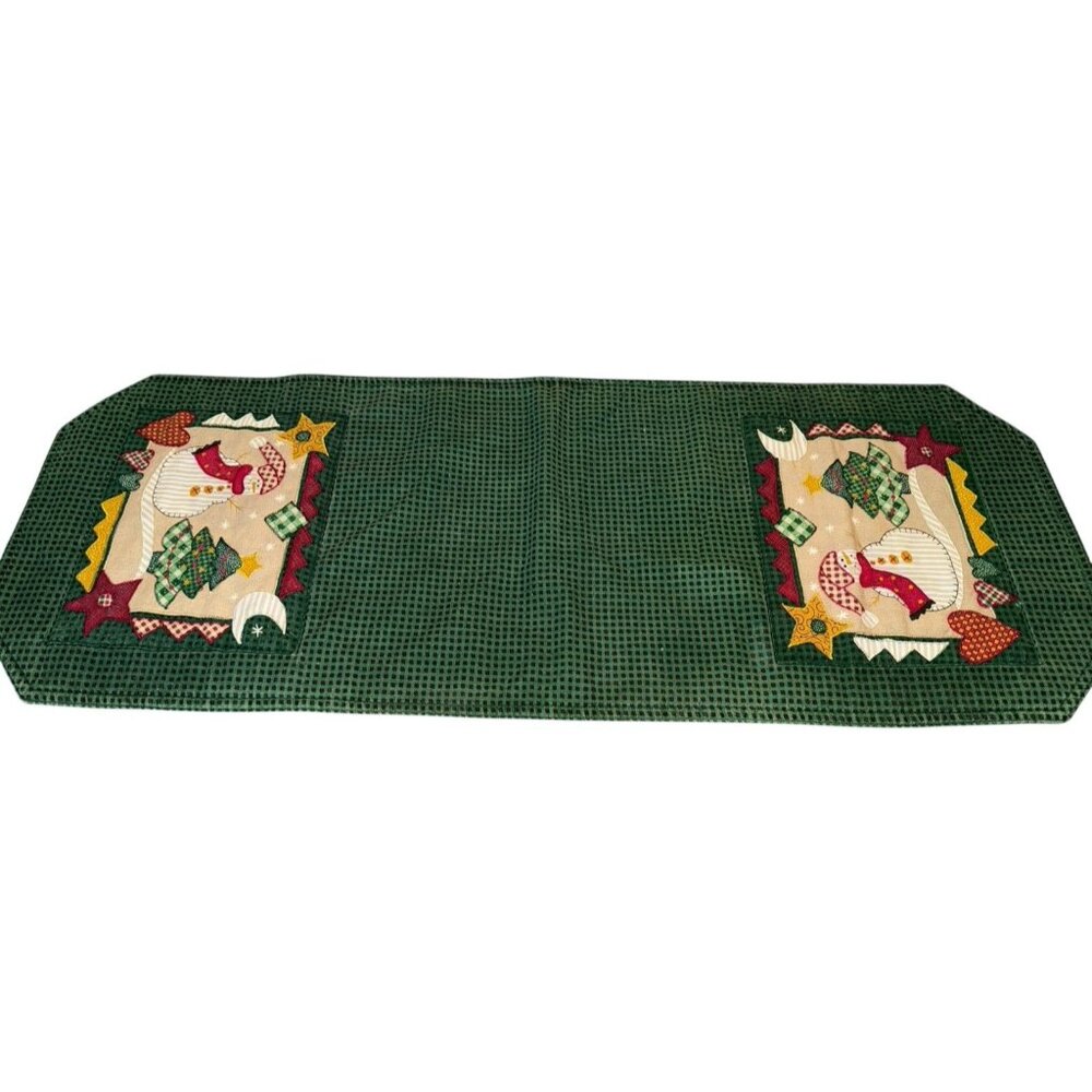 Patchwork Table Runner Christmas Snowman Farmhouse Green Check 35 x 13 Country